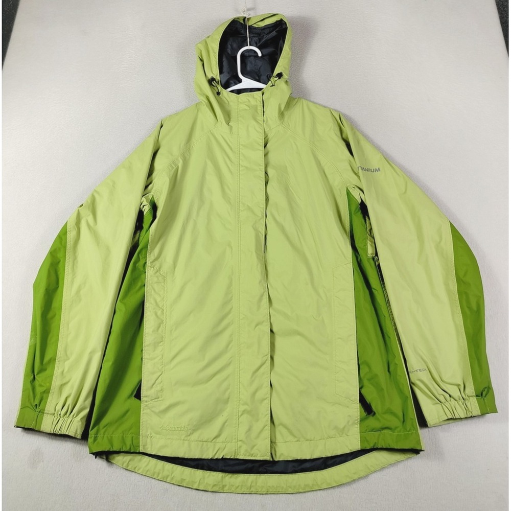 Columbia Titanium Omni-Tech Jacket Womens Large Green Hooded Rain Windbreaker